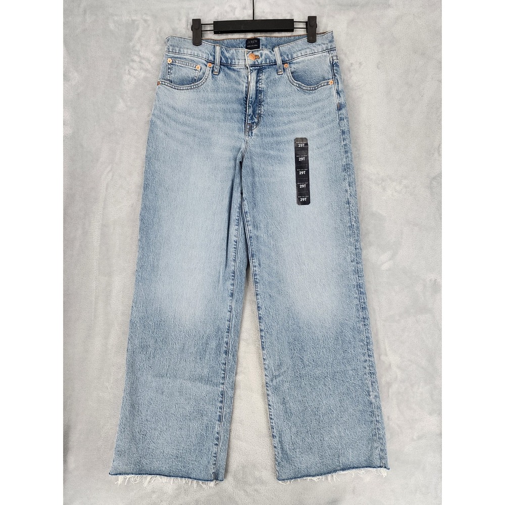 J.Crew Jeans Womens Size 29 Tall Wide Leg Crop Raw Fray Hem Storm Blue Denim 29T